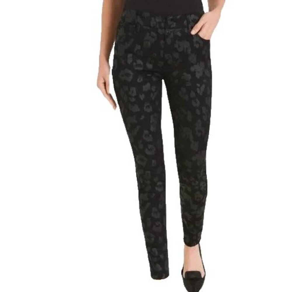 Chico's Secret Stretch Coated Leopard-Print Jeggings Black Skinny Size 2R US 12